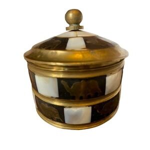 Elephant Trinket Box Mini Storage Jewelry Box Mother of Pearl Round Checkered